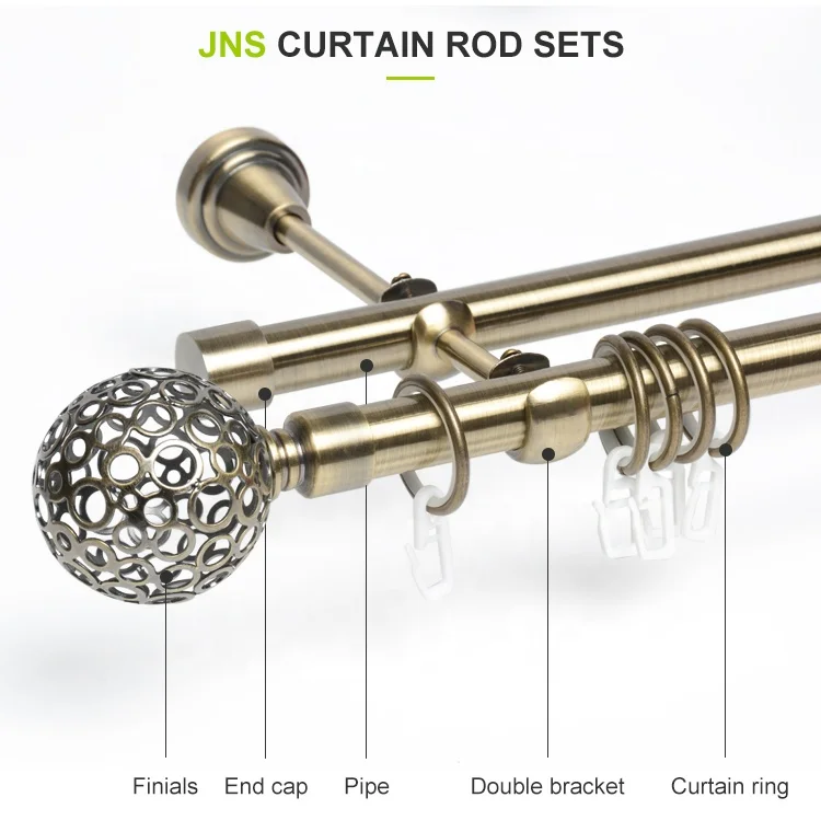 Stardeco Extendable Window Curtain Rods Sets Double Bracket Resin Finials Wholesale Factory made in Guangzhou