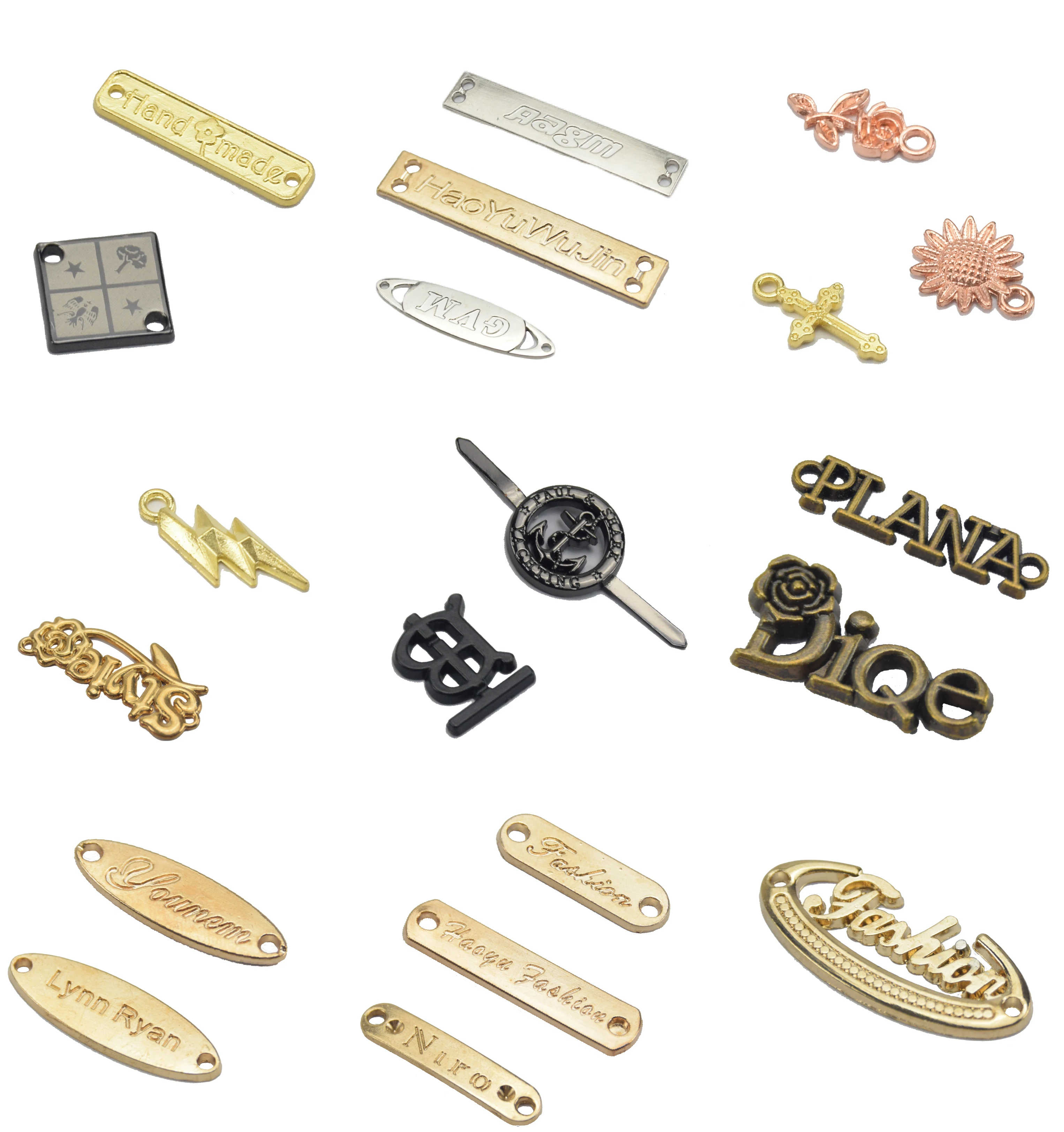Garment Accessories Brand Logo Bag Gold Embossed Metal Label Tag Metal Tag Plate Custom Logo For Garment Clothes Bag