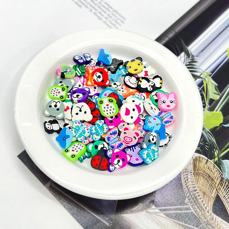 100pcs/bag fruit animal flower Soft heart plum blossom slices slime filling crystal Polymer clay confetti