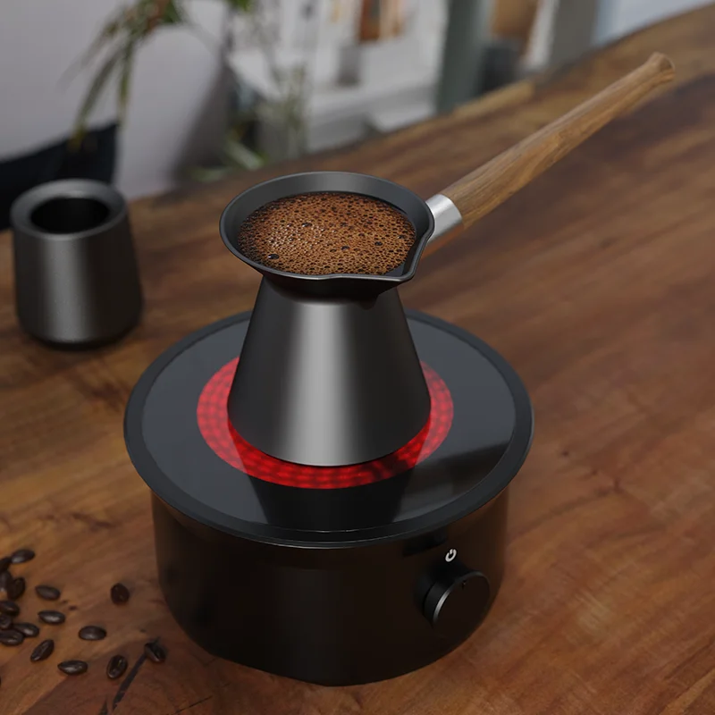 DHPO New design Matte Black ceramic Turkish coffee pot with wooden handle