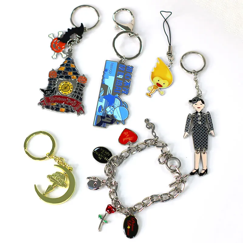 High Quality Zinc Alloy Die Casting Enamel Custom Personalized Logo Shiny Plated Silver Keyring Metal Key Chains