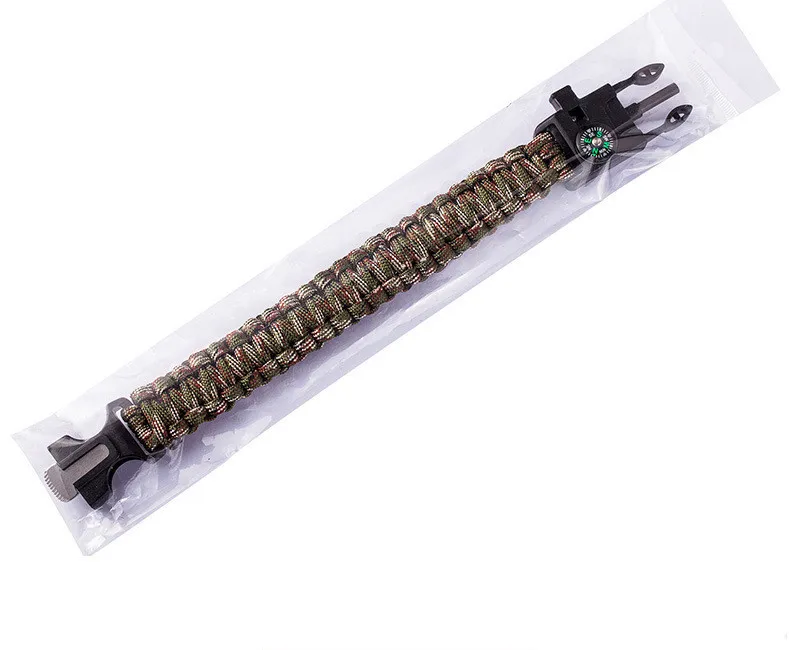Hot Sale Multifunction Lightweight Camping Bracelet With Emergency Whistle Fire Starter Blade Precision Compass