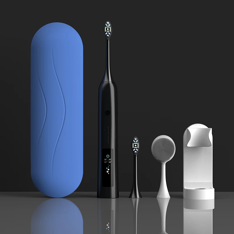Автоматическая электрическая перезаряжаемая зубная щетка для взрослых с черным ЖК-экраном
