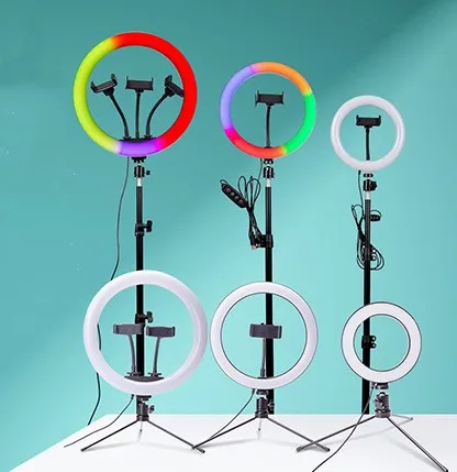 Wholesale 10Inch RGB LED Selfie Ring Light with 16 Colors Dimmable Desktop And Tripod