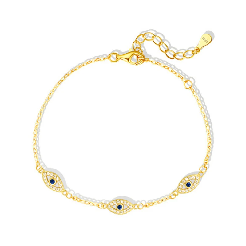 Classic 925 Sterling Silver Blue Eyes Bracelet Jewelry Zircon Evil Eye Bracelets 18k Gold Plated for Women