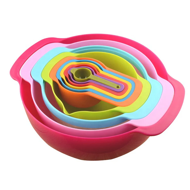 Bol a service measuring bowl set with measuring cup spoon, 10pcs set melamine plastic colorful measuring bowl