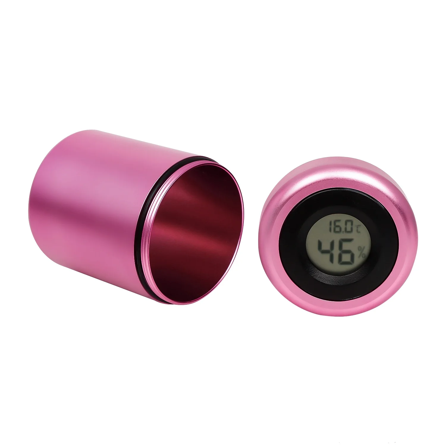 Wholesale Best-Selling Aluminum Alloy Tobacco Storage Boxes with a hygrometer  Pink Metal Storage Jar Custom Logo Herb Stash Jar