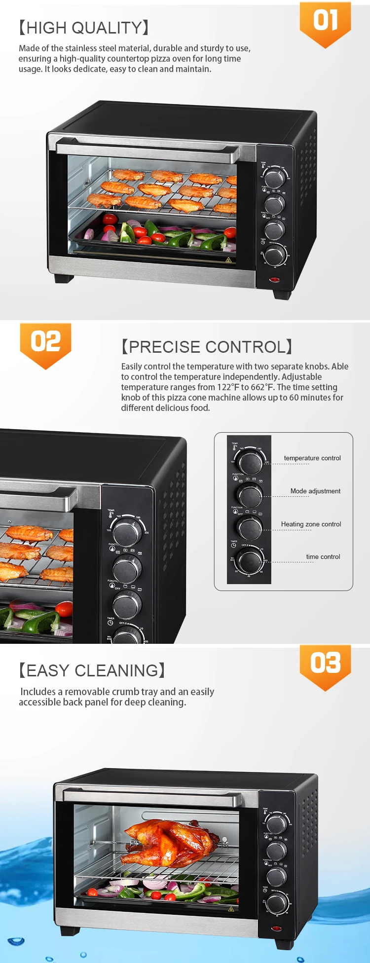 45L toaster oven electric small kitchen appliance pizza oven table bread oven