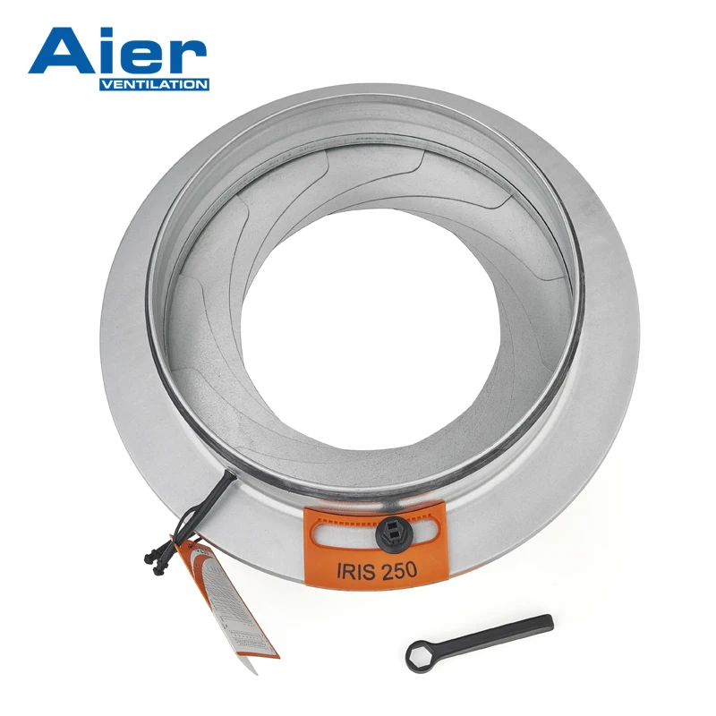 Galvanized steel Adjustable Iris Damper with Integral Airflow Pressure Taps 16 inch Duct