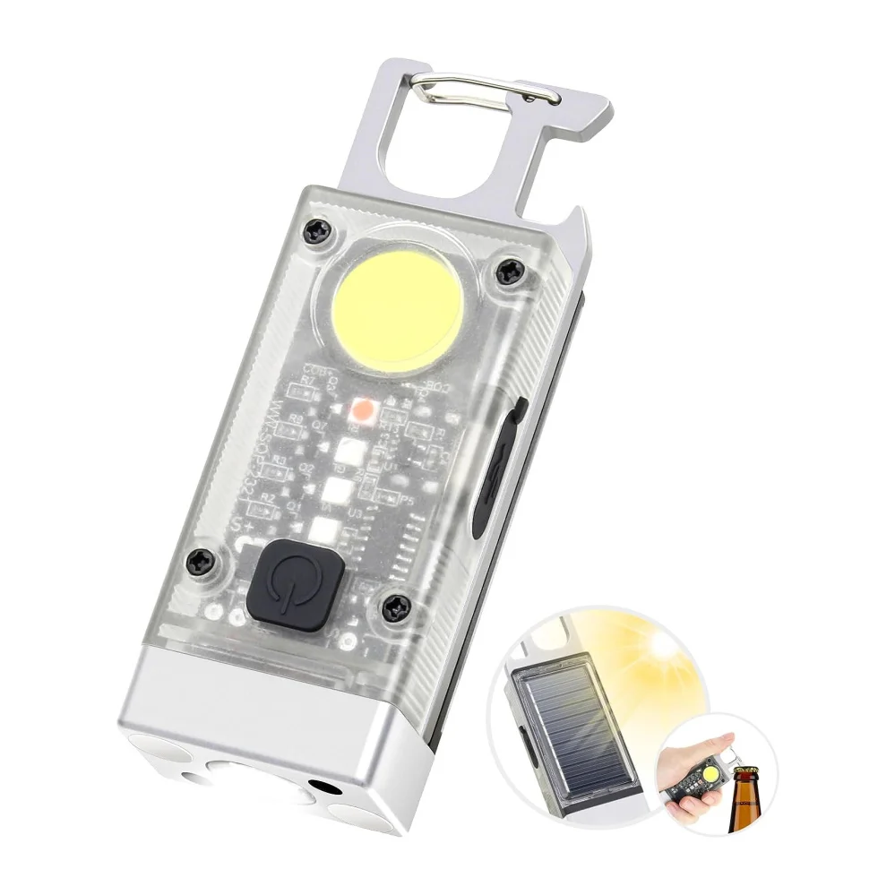 Mini Portable Keychain Solar Rechargeable Flashlights Torches COB Car Repair Worklight With Magnet Bottle Opener for Camping