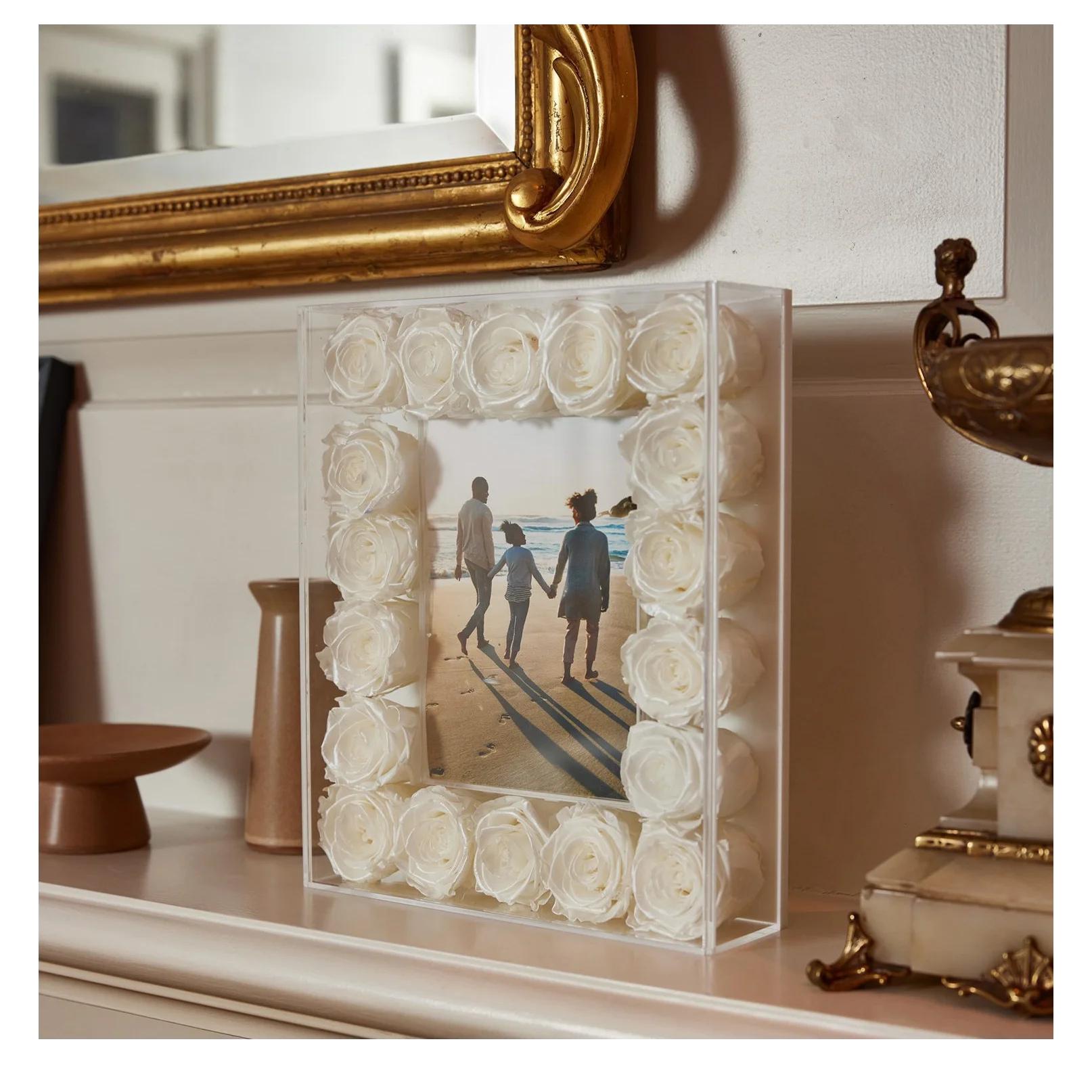 Pink White Dried Flowers Frame Enchanted Forever Eternal Preserved Rose Flower Frame Photo Frame with Flowers