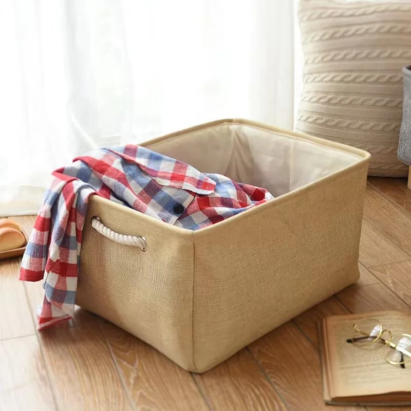Homeplus New space saving Linen storage cube Storage Baskets for Shelves Fabric Boxes Bins with macrame cord handle for home