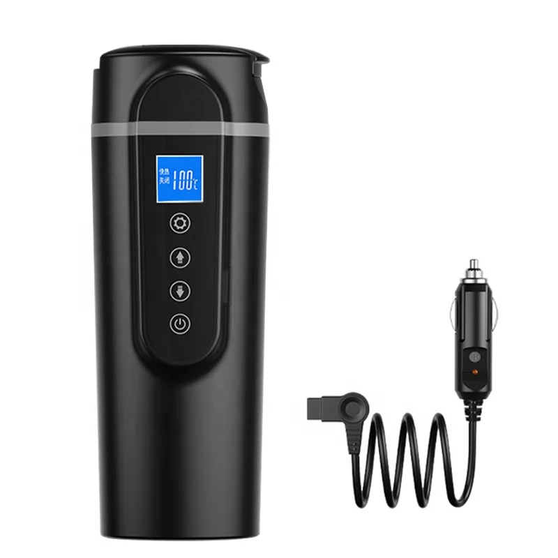 LCD 304 Stainless 420ml Travel Portable Electric Car Kettle Coffee Tea Water Temperature Adjustment 12V Smart Heating Cup Mug