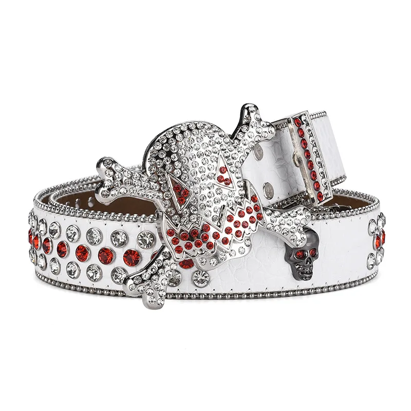 lady belt personality fashion rhinestones skull buckle pu belt full diamond  hip-hop punk style ladies belt