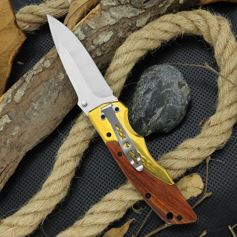 Camping Folding  knife  Outdoor EDC Self Defense Tactical Pocket Knife with  Brass Handle
