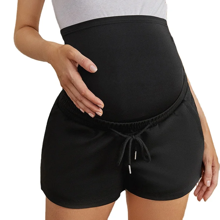 custom casual maternity sportswear plain drawstring pocket high waist pregnancy shorts