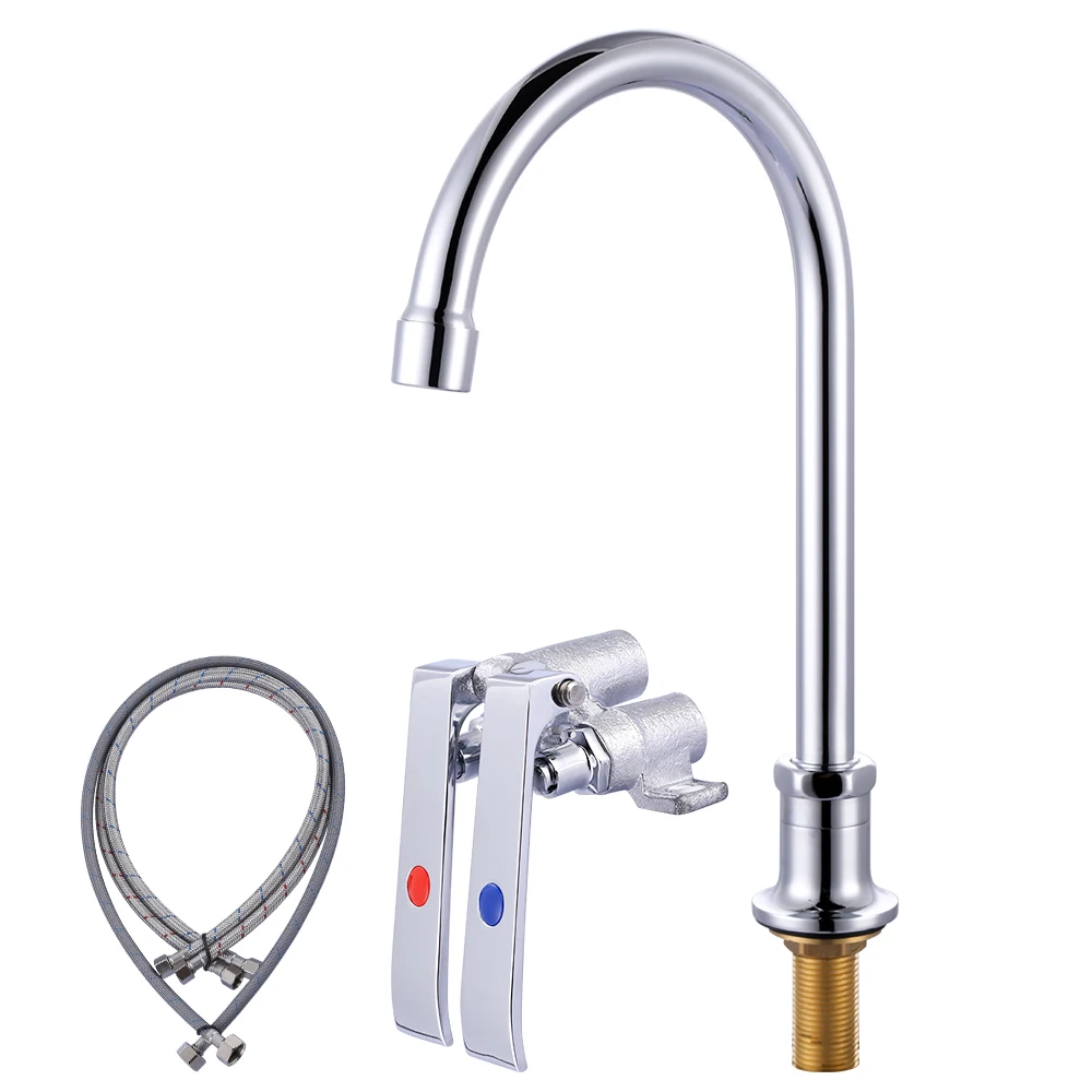 Hand Free Sink Faucet Double Channels Cast Knee Pedal Valve Dual Foot Pedal Sink Faucet