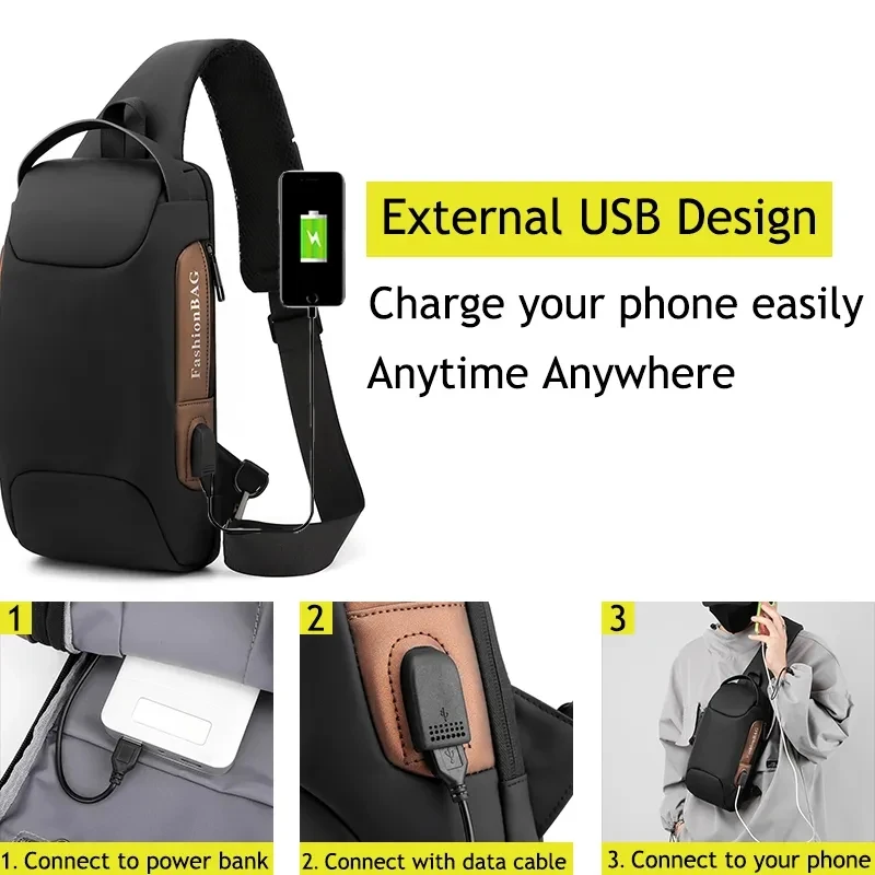 Factory Fashionable Waterproof Chest  Bag with USB Anti Theft Cross body Bag Motorcycle Bag for Unisex