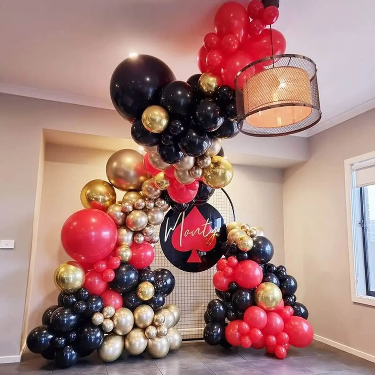 Red Black Gold Balloon Garland Arch Kit Chrome Metallic Gold Marble Agate Black Balloons for Men Women Kids Birthday Party Decor