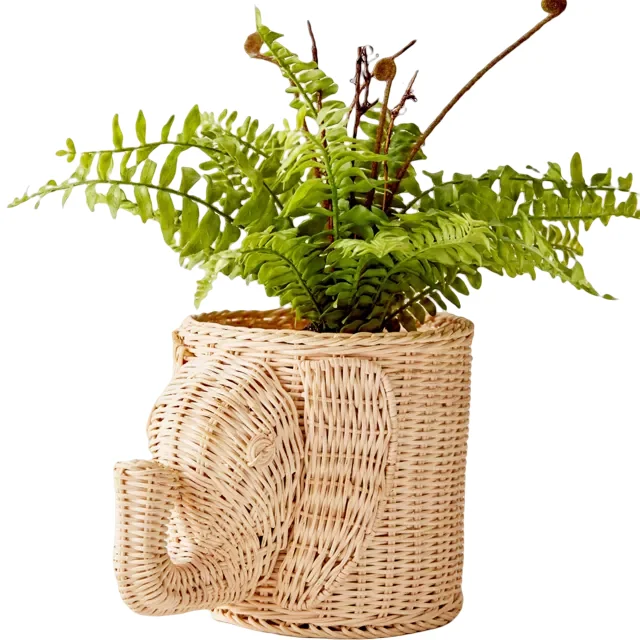 Elegant Design 2022 Creative Wooden Planter Animal Shaped Rattan Flowers Pot Wicker Boho Decorative Plant Pot