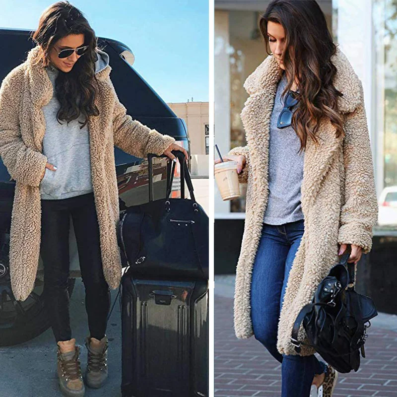 Couple Elegant Thick Faux Fur Teddy Coat Women 2021 Winter Warm Soft Lambswool Fur X-long Jacket Plush Overcoat Casual Outerwear