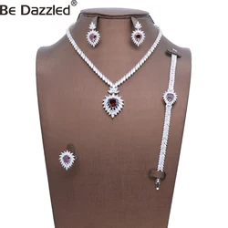 2021 jewelry display set dubai bridal jewelry sets blue zircon accessories fashion Women wedding jewelry sets 4pcs