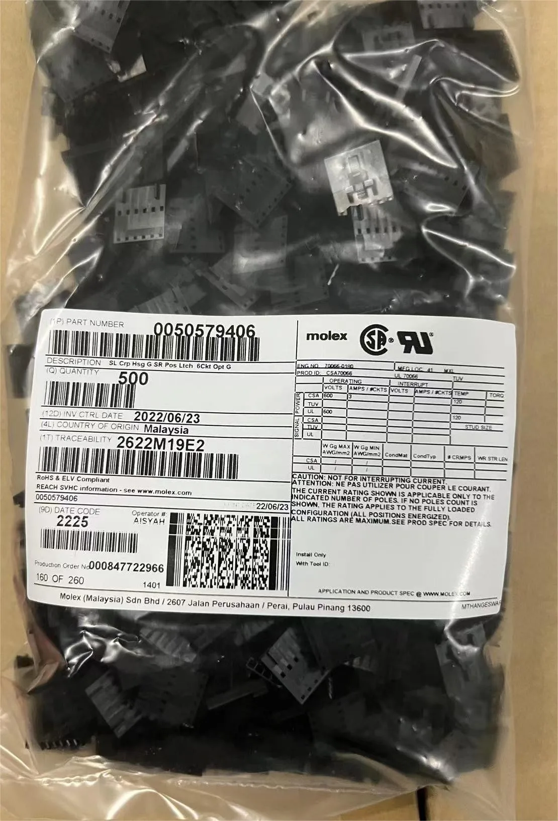 molex  50579004  50579406  SL Crimp Housing  original package