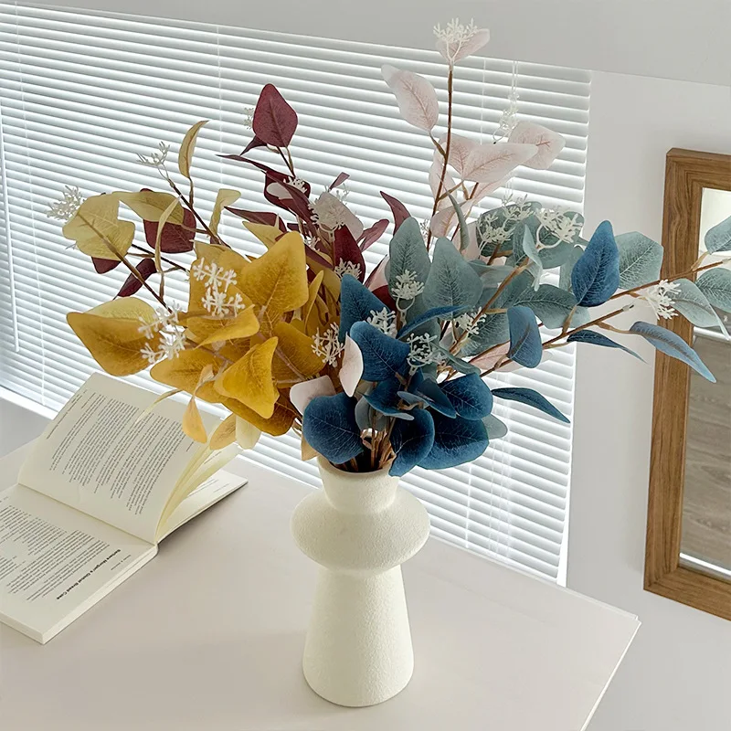 3-Fork Artificial Eucalyptus Leaves Green Plant Apple Leaf Wedding Flower Arrangement Ornaments Wood Home Decoration