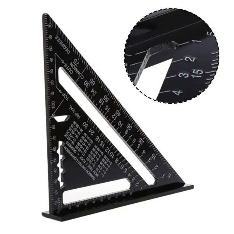 7 inch Triangular Ruler Aluminum Alloy Metric Measuring Ruler Woodworking Try Square Triangle Angle Protractor Angle Ruler
