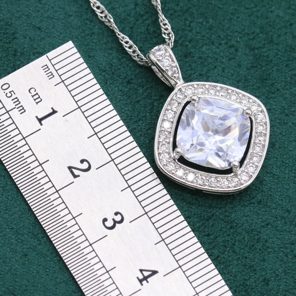 
Square White Gold Plated Pendant Necklace For Women Birthday Christmas Gift Wedding Jewelry Pink Green White Blue Topaz 