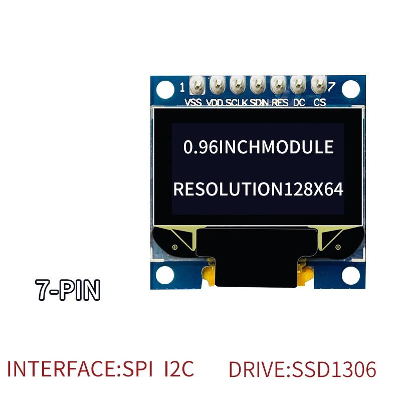 0.96 inch OLED 12864 dot matrix compatible SSD1306 drive 7 pin SPI I2C white blue yellow blue color module display 3.3V
