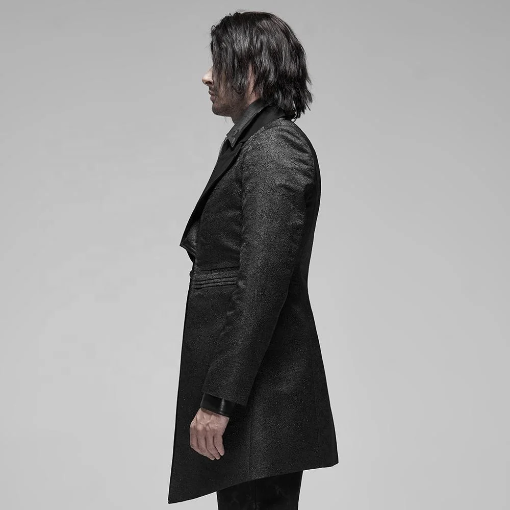 WY-1179 PUNK RAVE Steampunk Jacquard Coat Men Winter Punk Jacket Long Winter Coat OVERCOAT Trench Plain Dyed Open Stitch Regular