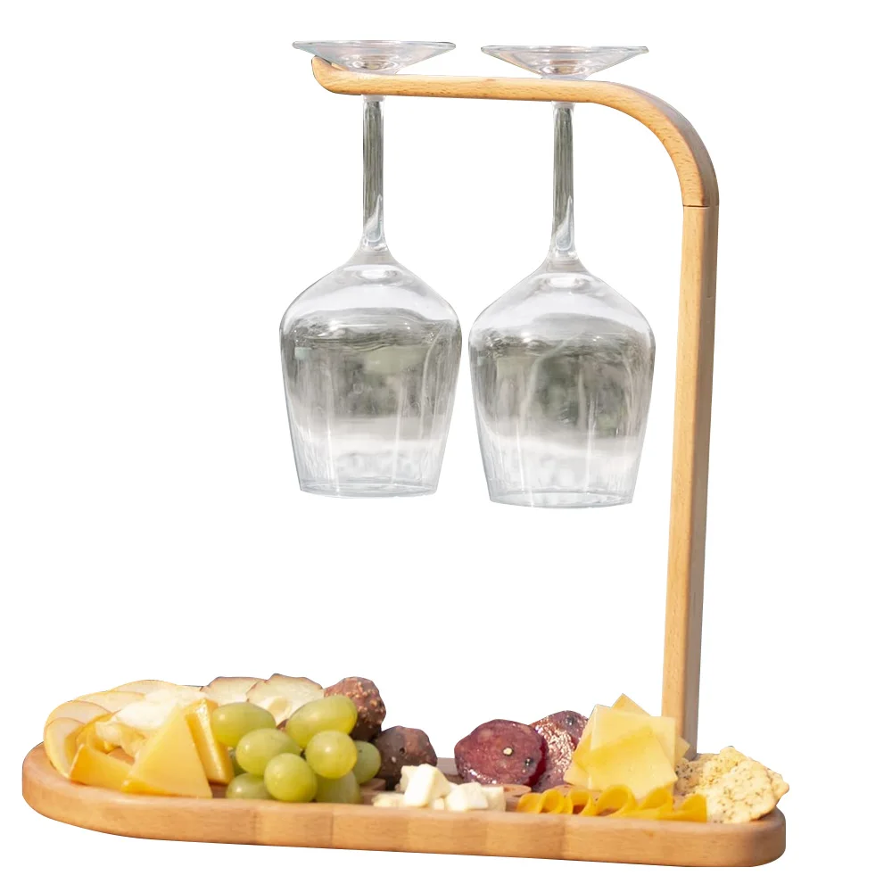 TAOTAOJU Cutlery Custom Wine Glass Holder Solid Wood Serving Plate Wine Holder wine rack holiday gift Wooden Snack Tray