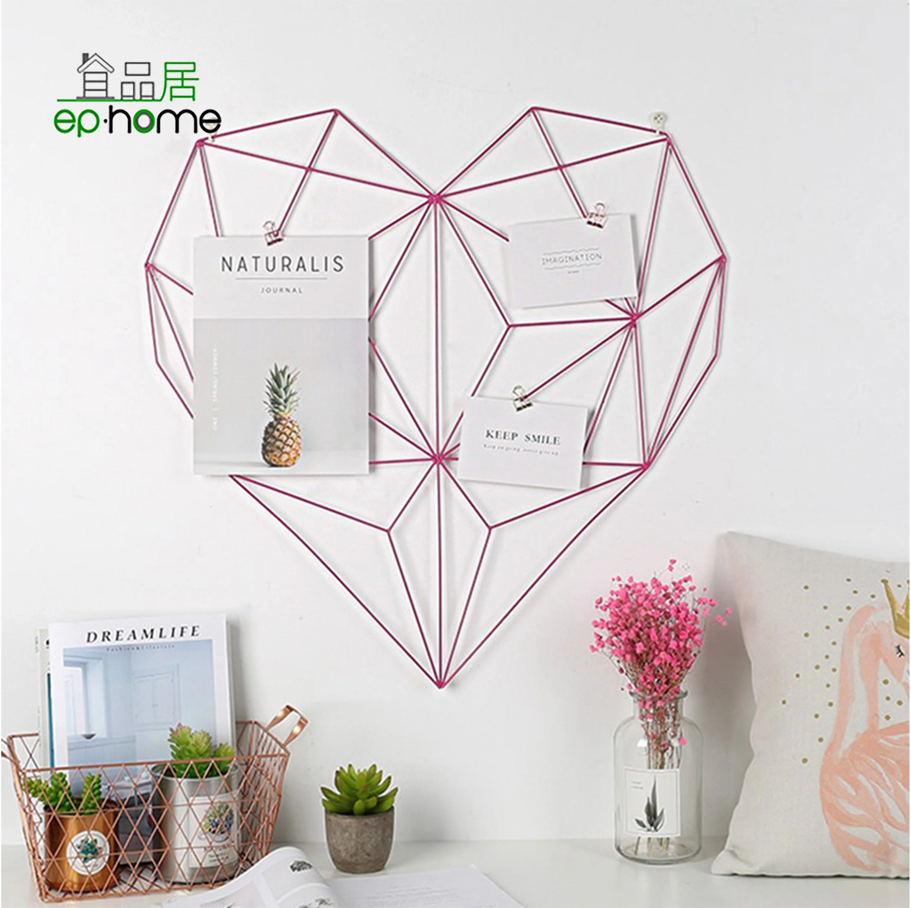 Wall Grid Wire Photo Grid Panels Black Memo Board Wall Organizer Photo Display for Home,Office, Heart-shaped grid photo wall