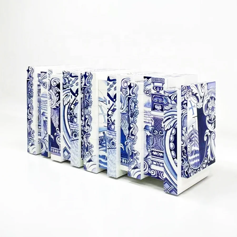 High-end luxury Chinese blue and white porcelain style matrix sideboard storage cabinet furniture