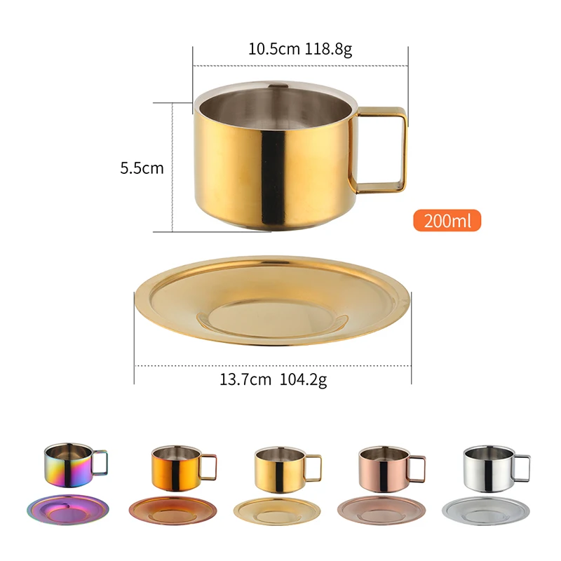 High quality stainless steel coffee cup Gold plated Milk tea coffee Mug Espresso cup with saucer