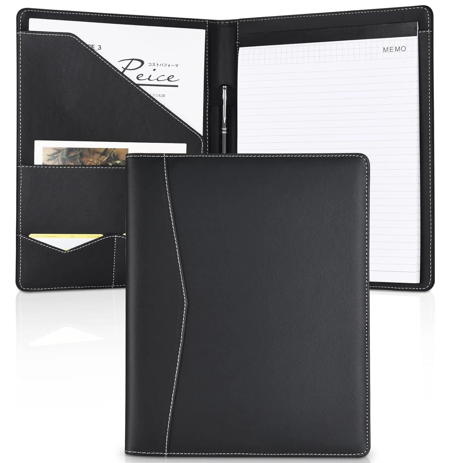 A4 PU Leather Padfolio Folder with Clipboard Pen Holder and Card Case-File Pockets Product