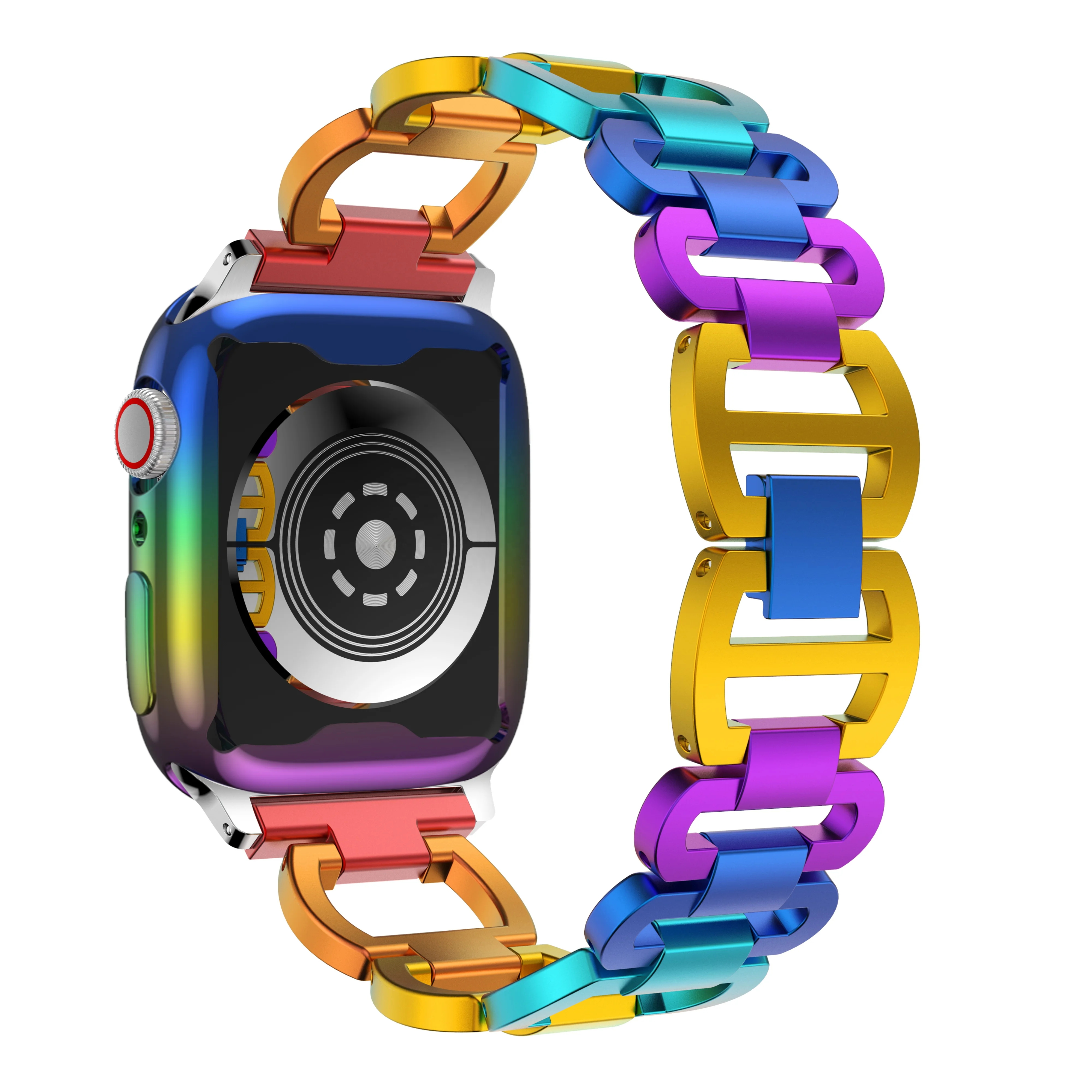 luxury women wrist watch band rainbow light weight aluminum alloy bracelet diamond watch band for apple watch series 7