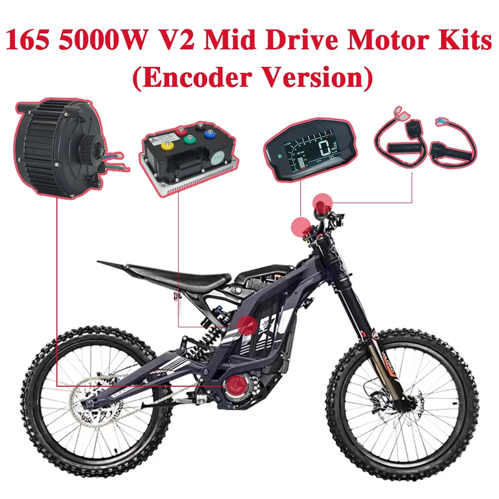 SiAECOSYS QS165 V2 5000W 35H Encoder PMSM Mid Drive Motor Kits with ND72490B Encoder Controller