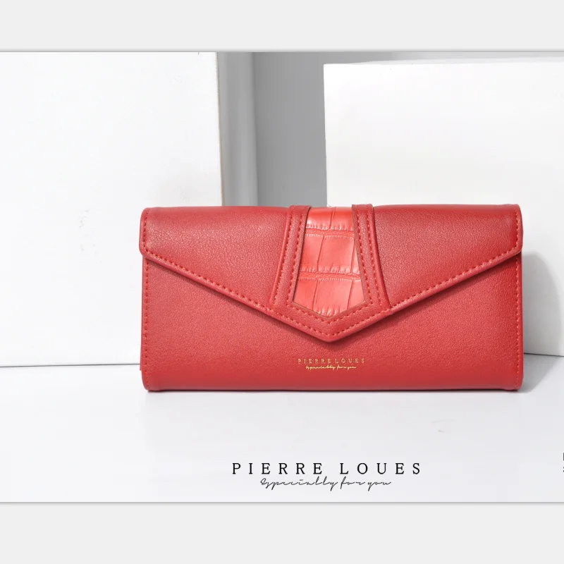 
Pierre Loues Long Women Wallet Crocodile Print Leather With Plain Material Money Card Purse 