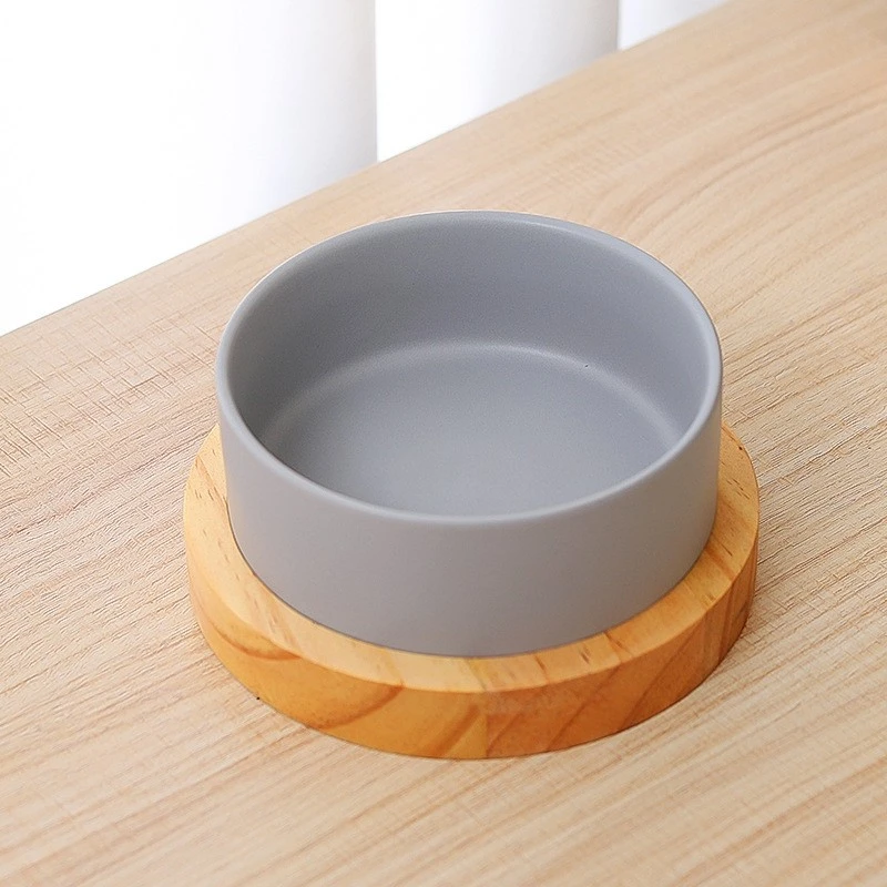 UTC Wholesale Custom Matted Elevated Dog Bowl Non Slip Ceramic Pet Bowl With Wooden Stand