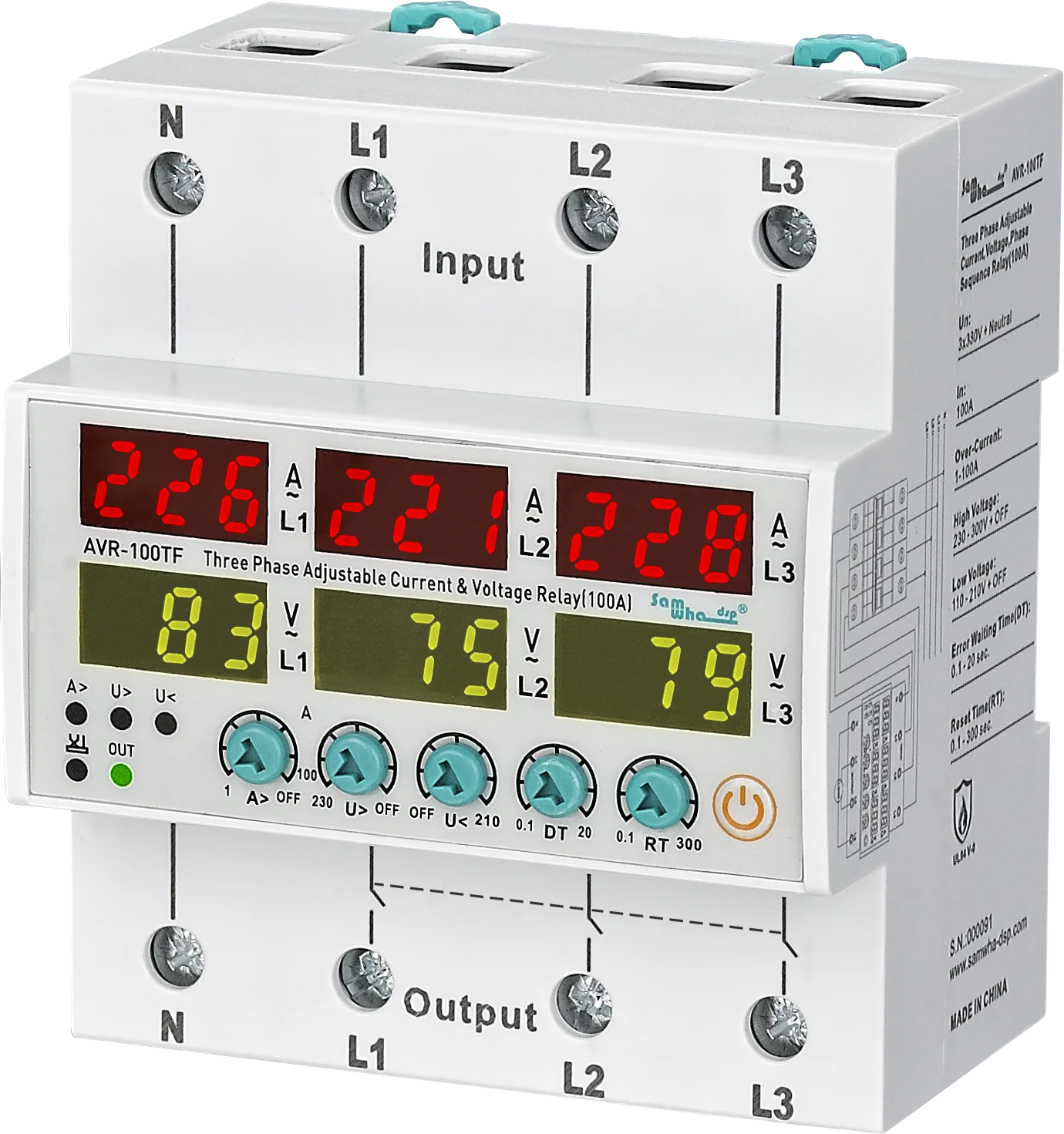 Samwha-dsp 63A 80A 100A, 3-фазный Регулируемый протектор напряжения, реле автоматического напряжения
