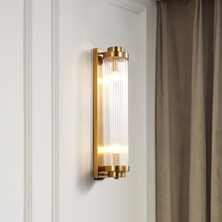 Wholesale Nordic Antique Glass Light Luxury Wall Lamp Crystal Pillars Corridor Lights for Sitting Room Background Wall Lights