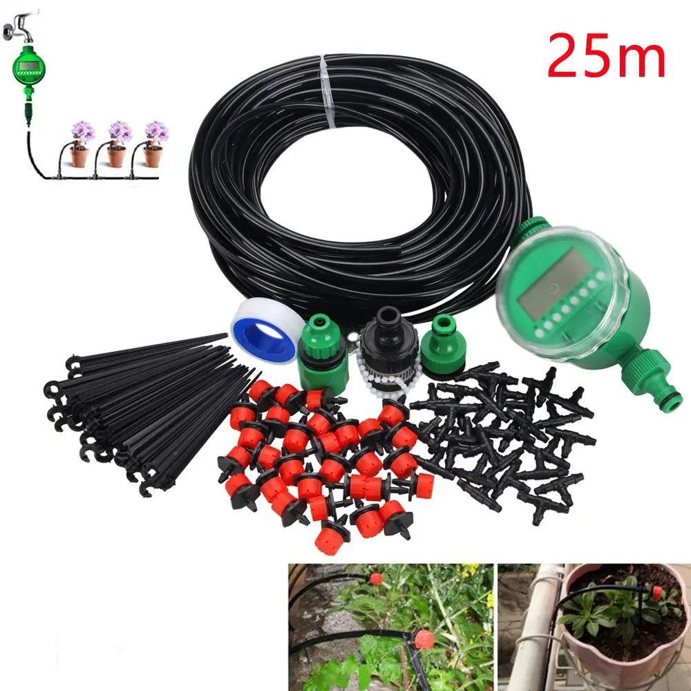 25m Hose Garden Farm Lawn Drip Irrigation System Watering Kit Spray automatic timely pouring flower