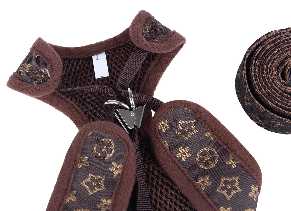 Фирменные Роскошные модные дизайнерские милые Регулируемый XS-XL дышащая поводок со шлейкой для собак 2021 набор соединительных