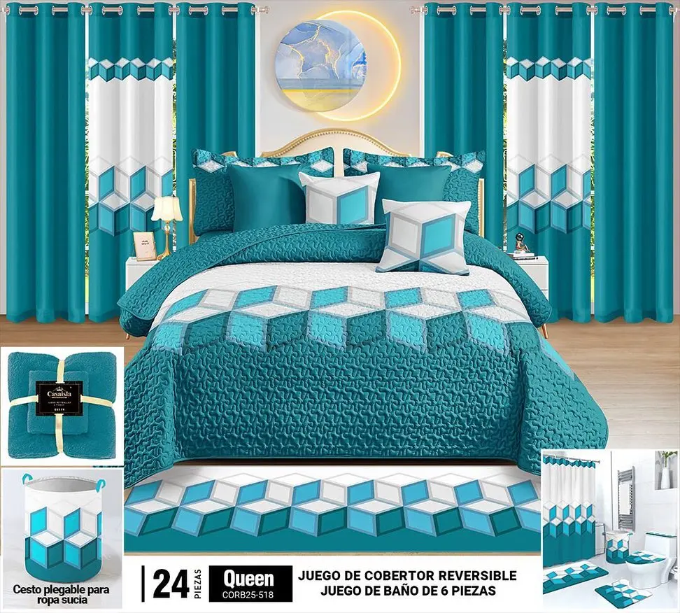 24pcs Bedsheet Set Cotton King Size Curtains and Bedsheets Quilt Bedding Set Bedsheets Curtain and The Pillowcase Sets Polyester