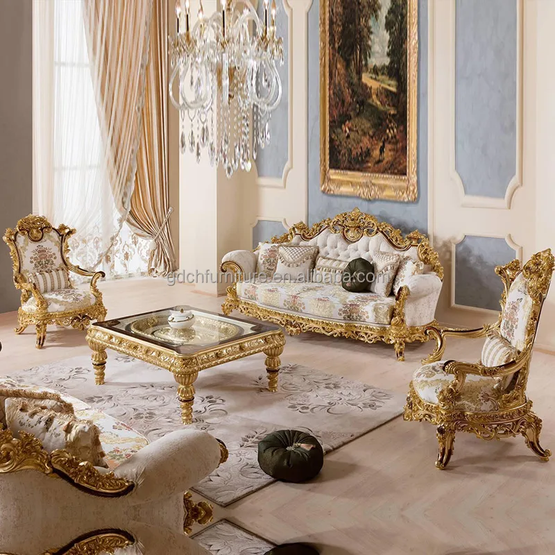Роскошная европейская мебель для гостиной Rococo с золотыми листьями резной секционный диван из массива дерева фантастический тканевый