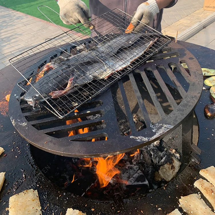 Bbq Corten Steel Hemisphere/half Ball Fire Pit With Grillring