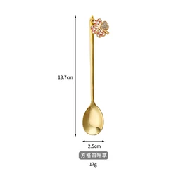 Clover charms spoon gold spoon set with color box golden spoon fork set door gift set