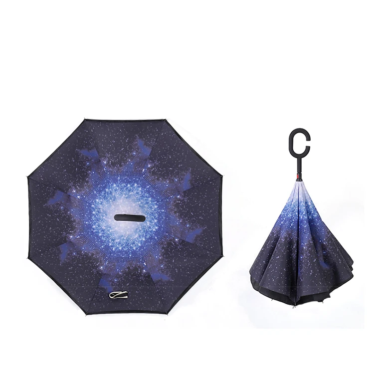 
Reverse Inverted folding C-shaped handle umbrella solid color durable umbrella 